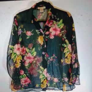 Notations Sheer black flower top XL